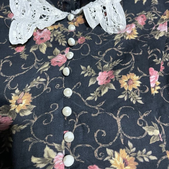 Vintage‎ Miss Dorby Dress Womens 14 Black Floral Button Maxi Modest Lace Collar - Picture 6 of 11